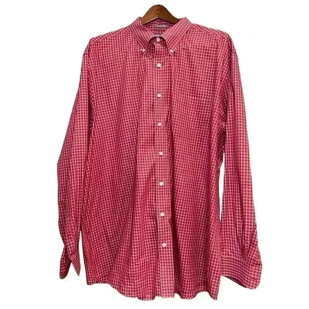 Saddlebred Tall Man Burgundy Plaid Button Down Long Sleeve Shirt 3XLT